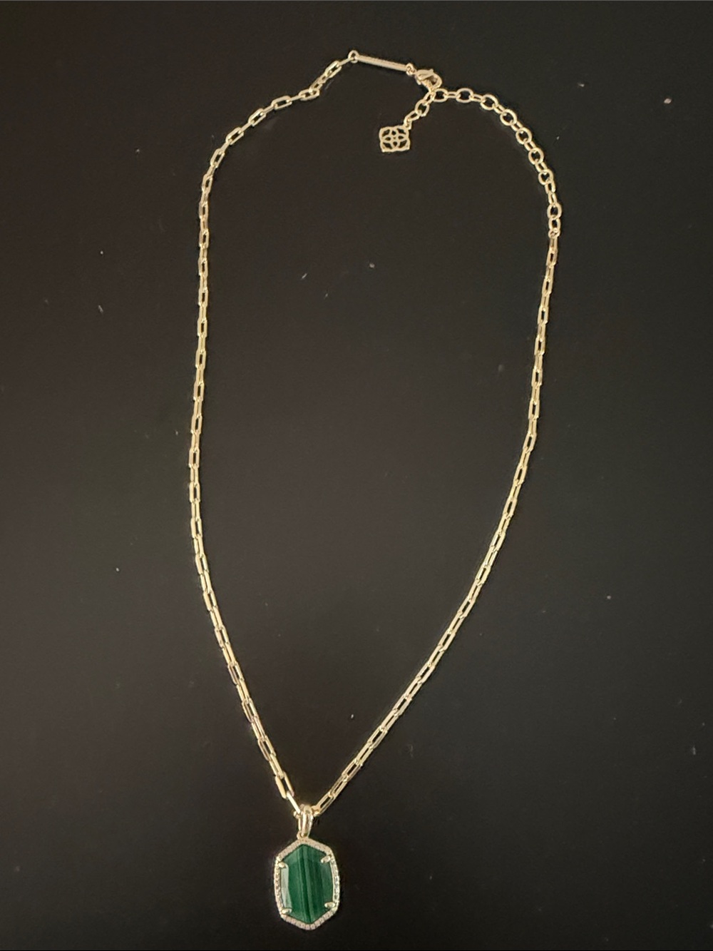 Kendra Scott Gold Necklace with Green Faceted Pendant